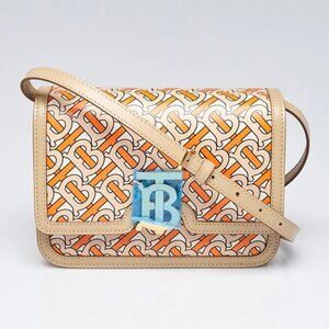 Burberry Bright Orange/Beige Leather TB Monogram Small Shoulder Bag